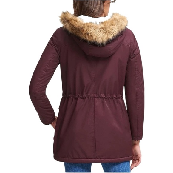 Levi Strauss Sherpa Faux Fur Trim Parka Coat Jacket Medium M Burgundy Cold Weath - Picture 16 of 16
